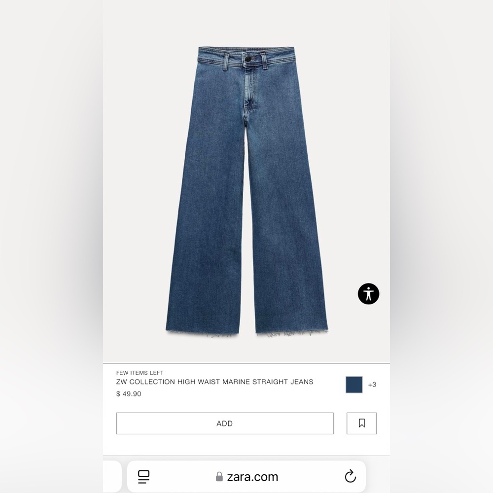 Zara ZW COLLECTION HIGH WAIST MARINE STRAIGHT JEANS